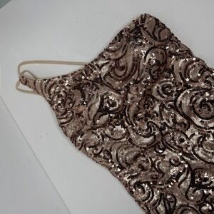 Rose Sequin One Shoulder Formal Mini Dress Swirl Pattern Cocktail Party Size S